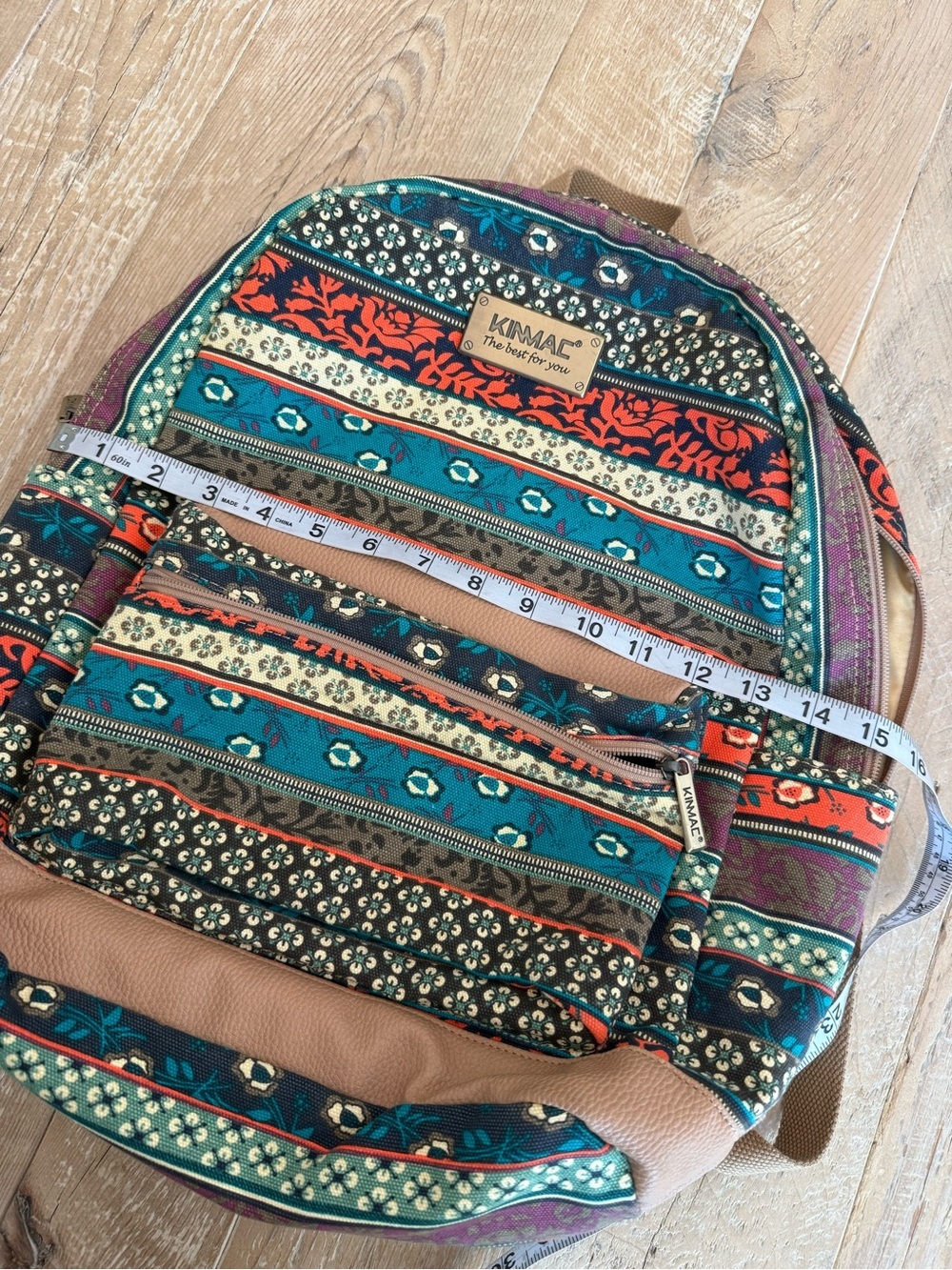 Kinmac Patterned Teal & Orange Backpack with builtin charger - Picture 3 of 8